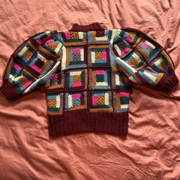 SEA New York Bubble Sleeve Crochet Knit Short Sleeve Wool Sweater Pink size 6 - Picture 3 of 5